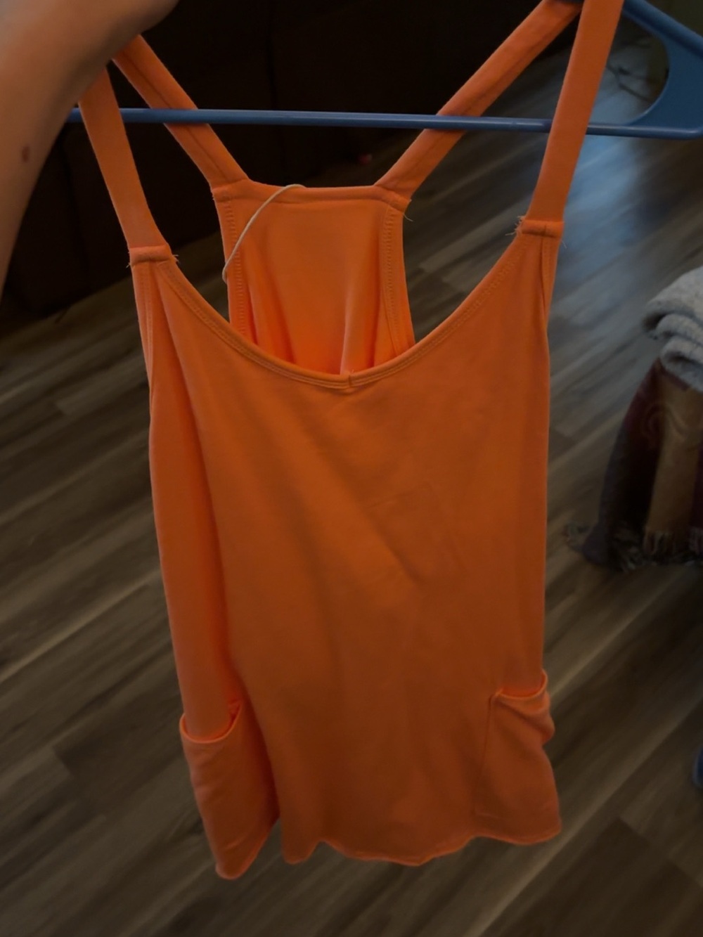 Women's Orange Racerback Tank Top with Pocket Detail